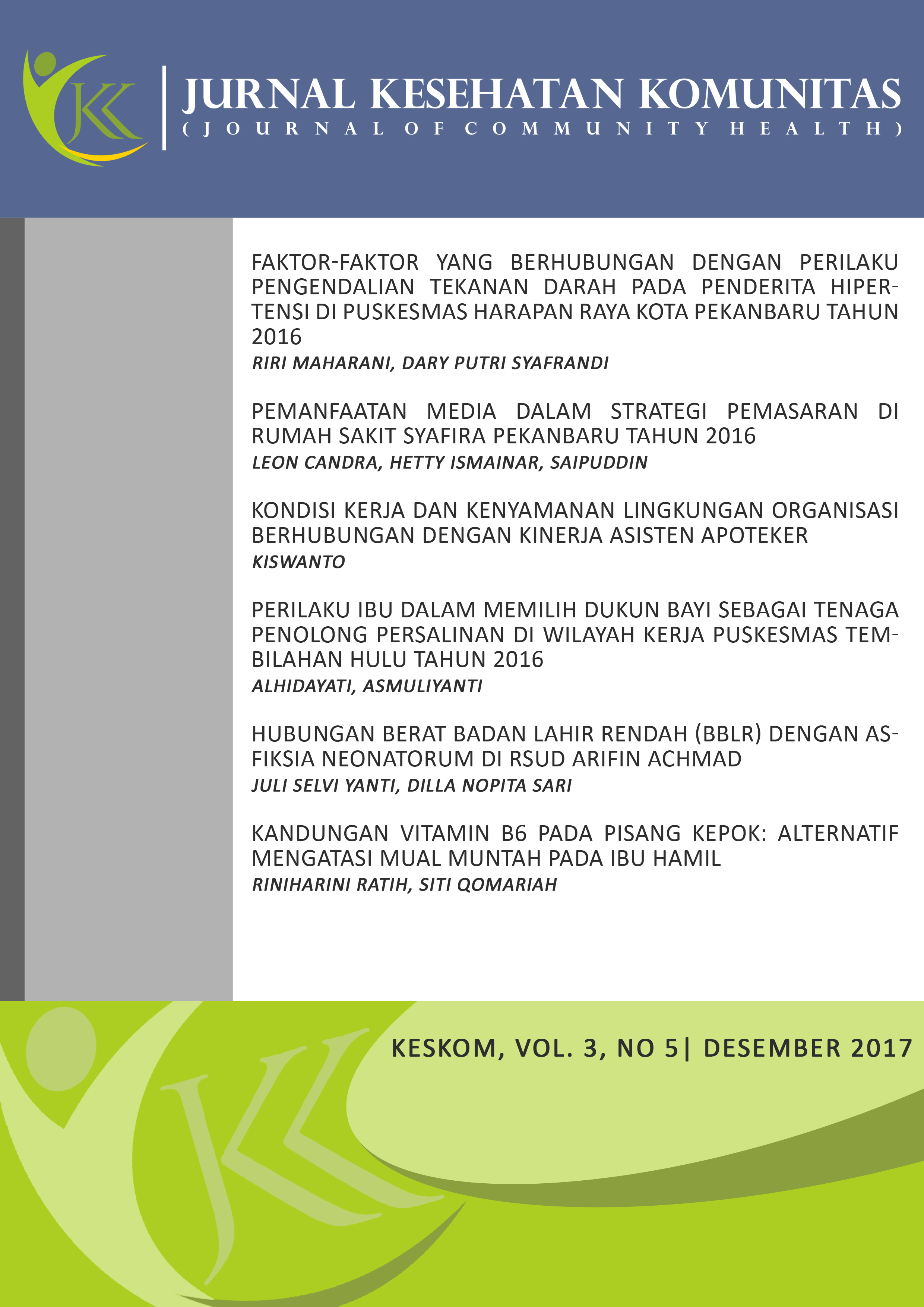 					View Vol. 3 No. 5 (2017): Jurnal Kesehatan Komunitas
				