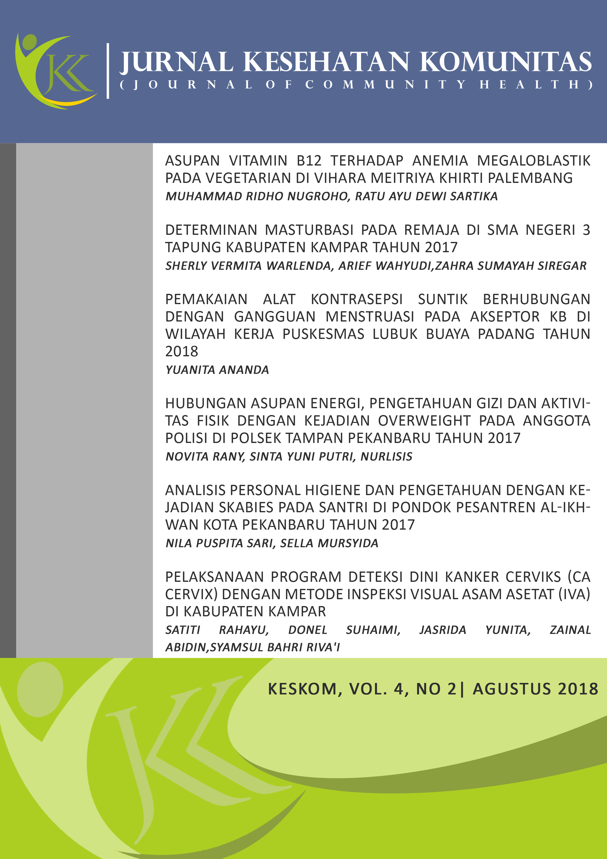 					View Vol. 4 No. 2 (2018): Jurnal Kesehatan Komunitas
				