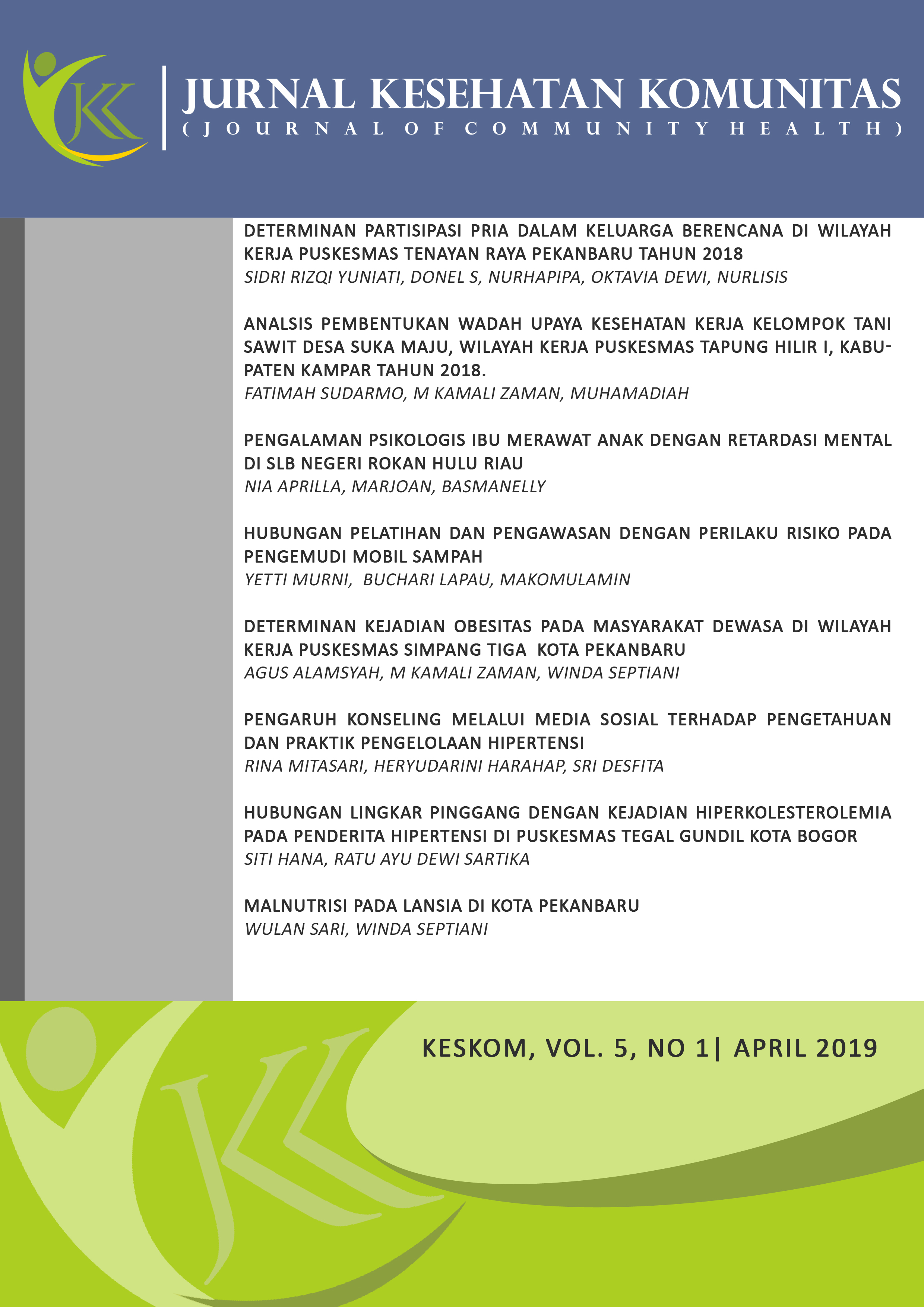 					View Vol. 5 No. 1 (2019): Jurnal Kesehatan Komunitas
				