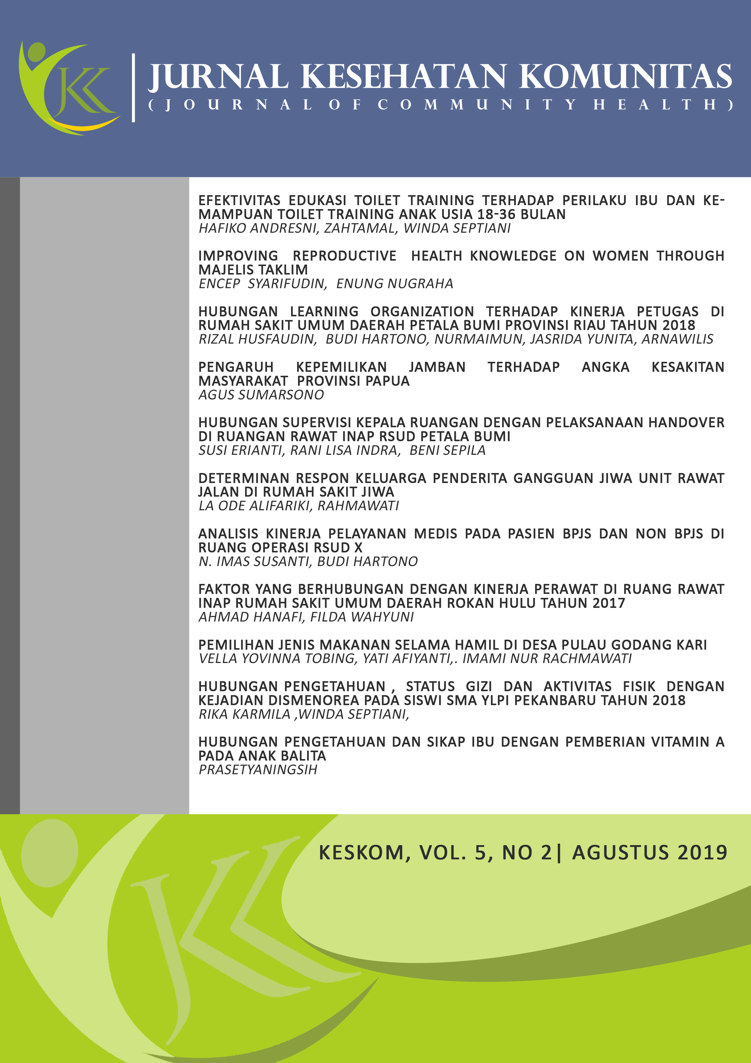 					View Vol. 5 No. 2 (2019): Jurnal Kesehatan Komunitas
				