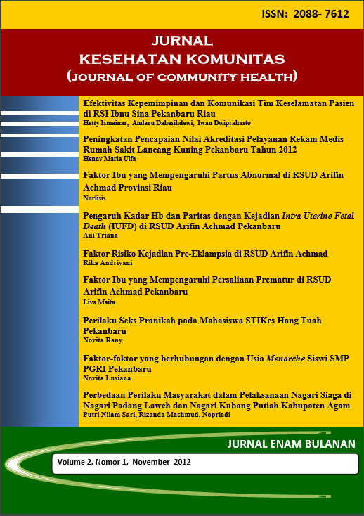 					View Vol. 2 No. 1 (2012): Jurnal Kesehatan Komunitas
				